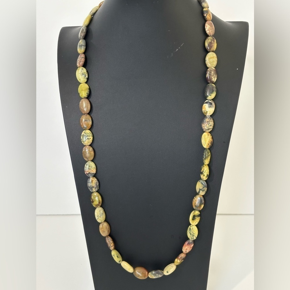 Natural stone agate long necklace sterling silver clasp